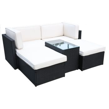 Berlin 4 Seater 5 Pc Multi Setting Relaxer Set - Synthetic Rattan - H50 x W71 x L40 cm - Black