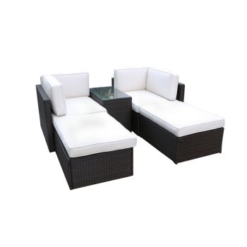 Berlin 4 Seater 5 Pc Multi Setting Relaxer Set - Synthetic Rattan - H63 x W91 x L71 cm - Brown