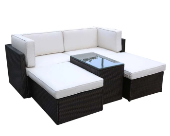 Berlin 4 Seater 5 Pc Multi Setting Relaxer Set - Synthetic Rattan - H63 x W91 x L71 cm - Brown