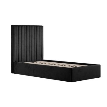 Berlin Tall Ottoman Single Bed Frame (Pack of 2) - Velvet - L203 x W108 x H124 cm - Black - Flat Pack