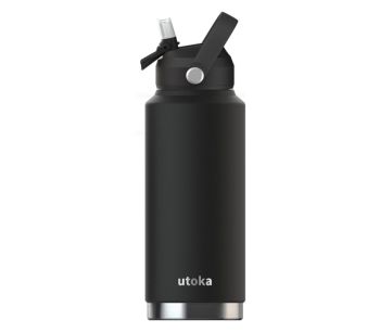 Utoka Atlas Bottle 18oz (518 ml) - Stainless Steel - L3.5 x W3.5 x H10 cm - Midnight Black