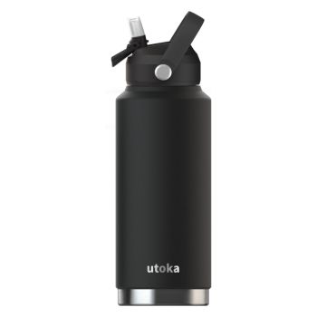 Utoka Atlas Bottle 32oz (946 ml) - Stainless Steel - L3 x W3 x H8 cm - Midnight Black 