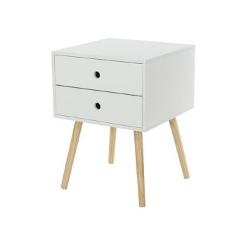 Options White Painted Scandia, 2 Drawer & Wood Legs Bedside Cabinet 