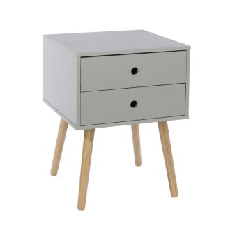 Scandia, 2 Drawer and Wood Legs Bedside Cabinet - MDF/Pine - 40 x 40 x 54 cm - Grey/Pine