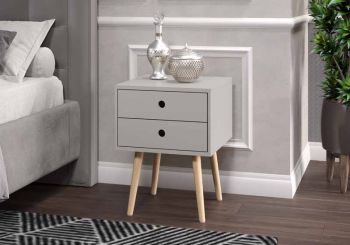 Telford, Metal Leg 2 Drawer Bedside Cabinet - MDF/Metal - 40 x 40 x 54 cm - Grey/Black