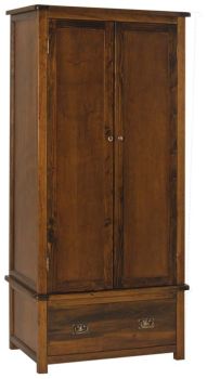 Boston 2 Door, 1 Drawer Wardrobe - Pine - 90 x 55 x 190 cm - Dark Brown