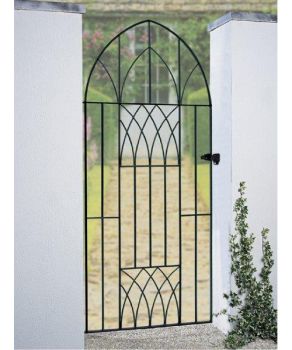 Abbey Modern Tall Arch Bow Top Single Gate - Solid Steel - Fits Gap of 914 mm x 1950 mm High - Electro Galv./Black Powder Coated