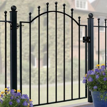 Manor-Weston Low Ball Top Single Gate - Solid Steel - Fits Gap of 955 mm x 1041 mm High - Electro Galvanised/Black Powder Coated