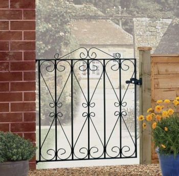 Regent Scroll Low Single Gate - Solid Steel - Fits Gap of 838 mm x 914 mm High - Electro Galvanised/Black Powder Coated