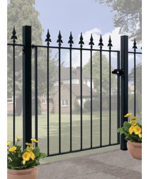 Saxon Spear Low Flat Top Single Gate - Fits Gap of 1067 mm x 950 mm High - Electro Galvanised/Black Powder Coated