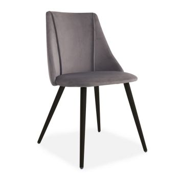 Lule Upholstered Dining Chair with Black Legs (Pack of 2) - Velvet - L53 x W50 x H83.5 cm - Deep Grey