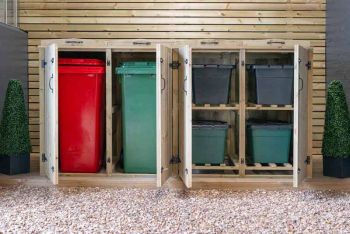 2 Wheelie Bin/4 Recycle Box Store - L80.4 x W261.5 x H120 cm - Timber