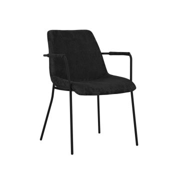 Carlo Arms Dining Chair (Pack of 2) - Textured Velvet/Metal - L56.5 x W83 x H60.5 cm - Black