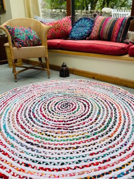 CARNIVAL White Cotton Round Circles Rug with Multi Colors (CARNIVAL120R)