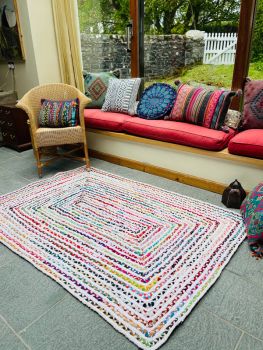 CARNIVAL White Braided Rug with Fabric - Cotton - L60 x W180 - Multicolour