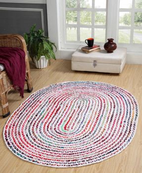 CARNIVAL White Oval Rug with Fabric - Cotton - L90 x W150 - Multicolour