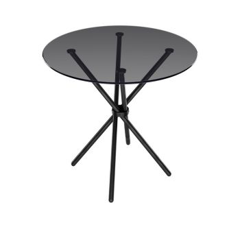 Casa Smoked Top Black Legs Dining Table - Glass - L90 x W90 x H74.5 cm