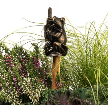 Frog On Bullrush Cane or Stake Topper - L4 x W4 x H8.5 cm