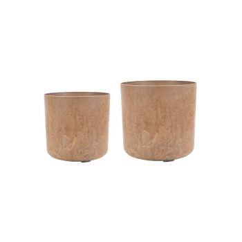Celine Recycled Planters (Set of 2) - Artificial Stone - Brown/Oak