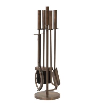 Fireside Companion Set Round - Iron - L15 x W15 x H50 cm - Copper