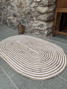 CHAKKAR PALE Stripe Oval Beige Hall Rug - Jute - L90 x W150