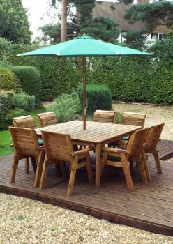 Eight Seater Square Table Set with Cushion - W250 x D250 x H98 - Fully Assemble - Green