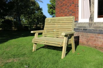 Ergonomical 2 Seater Bench, Wooden Garden Furniture - L75 x W120 x H105 cm - Partially Assembled