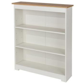 Colorado Low Wide Bookcase - MDF/MDP - 80 x 21.5 x 100 cm - Soft White/Oak