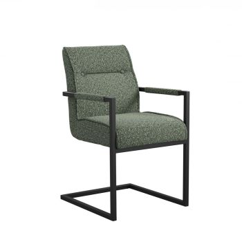 Cleaver Dining Arms Chair (Pack of 2) - Tweed/Metal - L61.5 x W53.5 x H91.5 cm - Desert Sage/Black - Partially Assembled
