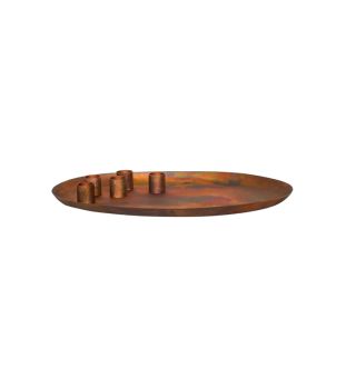 Oval Centrepiece with Magnetic Candle Holders - Mild Steel - L26 x W40 x H3 cm - Copper