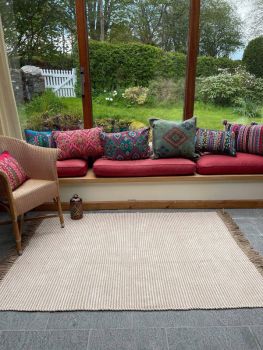 Colva Rug Yarn in Natural Beige Ivory Stripes - Cotton - L90 x W150