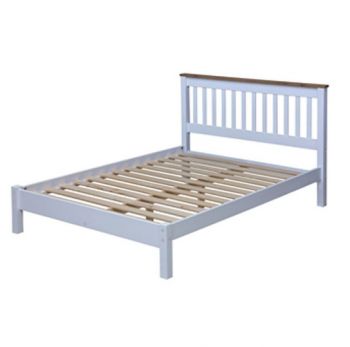 4'6" Slatted Lowend Bedstead, Painted White & Wax