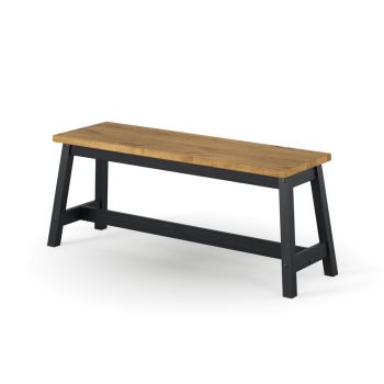 Corona Live Edge Large Dining Bench - Pine - L31.5 x W122.5 x H45.5 cm - Black/Antique Waxed Pine - Flat Packed