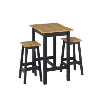 Corona Live Edge Small Rectangular High Breakfast Bar Table and Pair Bar Stool Set - Pine - Black/Antique Waxed Pine - Flat Packed