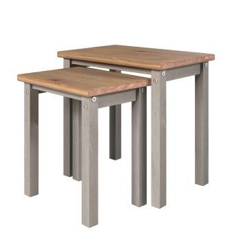 Linea Nest Tables (Set of 2) - Pine - L35 x W53 x H51.1 cm - Grey/Antique Waxed Pine - Flat Packed