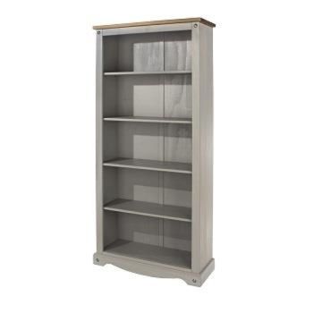 Corona Tall Bookcase - Pine - 80 x 29.6 x 177.6 cm - Grey Wax/Antique Waxed Pine