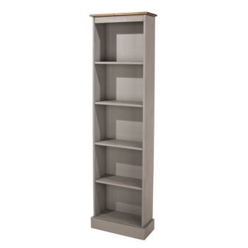 Corona Tall Narrow Bookcases - Pine - 46 x 20 x 176 cm - Grey Wax/Antique Waxed Pine