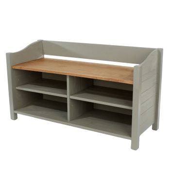 Large Shoe Storage Bench with Storage Area - Pine - L50 x W120 x H59 cm - Grey - Flat Packed