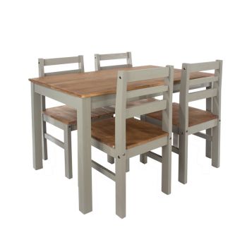 Linea 1200 mm Rectangular Dining Table with 4 Corona Dining Chairs - Antique Waxed Pine/Grey - Flat Packed