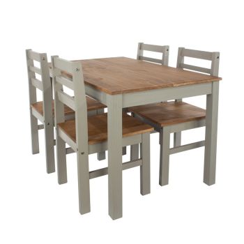 Linea 1500 mm Large Rectangular Dining Table with Linea Bench and 4 Corona Dining Chairs - Antique Waxed Pine/Grey - Flat Packed