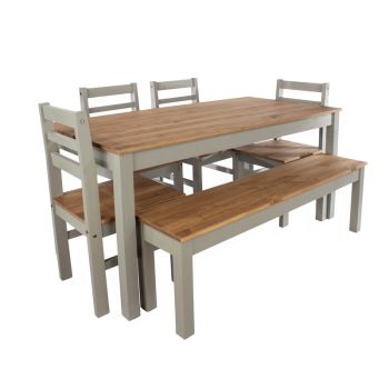 Linea 1500 mm Large Rectangular Dining Table with 4 Corona Dining Chairs - Antique Waxed Pine/Grey - Flat Packed