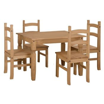 Corona Antique Waxed Pine Rectangular Dining Table & 4 Chair Set   