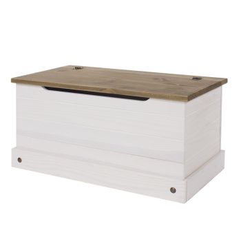 Corona Storage Trunk - Pine/Particle Board - 90.2 x 48 x 44.5 cm - White Wax/Antique Waxed Pine