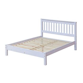 4'6" Slatted Lowend Bedstead, White Wash Wax Finis