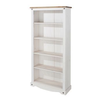 Corona Tall Bookcase - Pine/Particle Board - 80 x 29.6 x 176.6 cm - White Wax/Antique Waxed Pine
