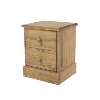 2 Drawer Bedside Cabinet - Pine - L40.5 x W45.4 x H56.6 cm - Antique Waxed Pine - Flat Packed