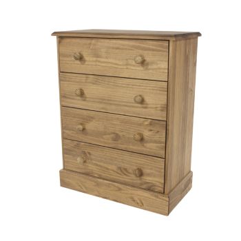 4 Drawer Chest - Pine - L40.5 x W76.5 x H98 cm - Antique Waxed Pine - Flat Packed