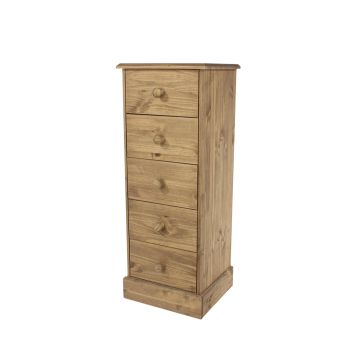 5 Drawer Narrow Chest - Pine - L40.5 x W45.4 x H118.7 cm - Antique Waxed - Flat Packed