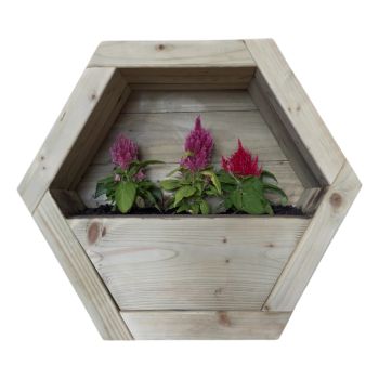 Large Hanging Wooden Hexagon Wall Planter - L16 x W54 x H47 cm - Fully Assembled