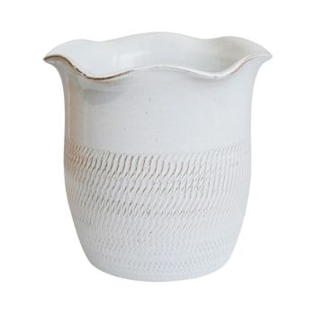 Camellia Scalloped Edge Planter - L26 x W26 x H25 cm - White